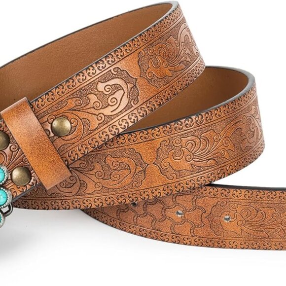 Women Western-Turquoise-Belt Embossed-PU-Leather-Cowgirl-Belt Applies-Jeans-Pant - Picture 9 of 9